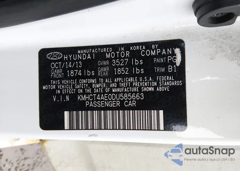 2013 Hyundai Accent Gls z USA, uszkodzony, nr VIN KMHCT4AE0DU585663